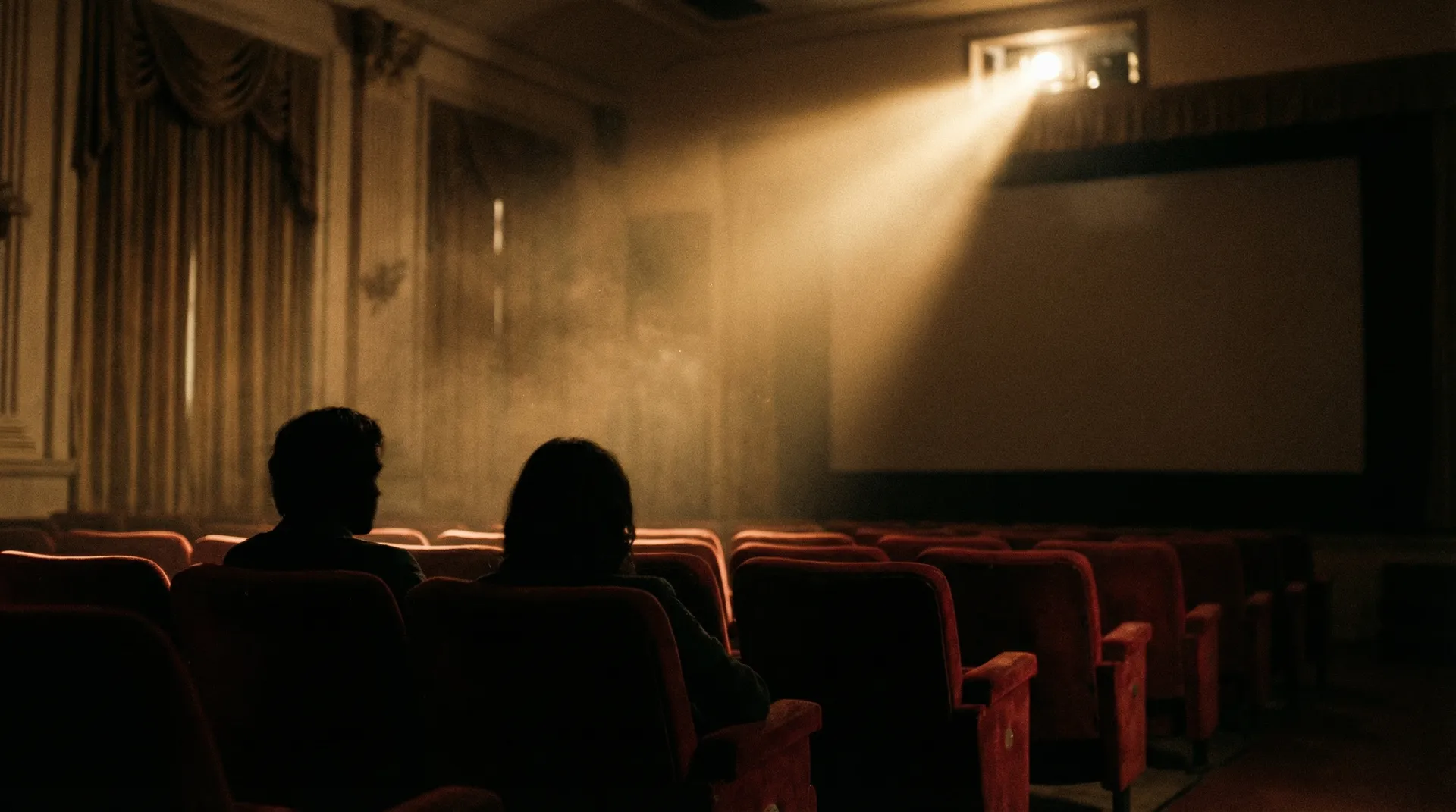 复古电影院中的两个剪影 - 日本伦理 文艺电影主题